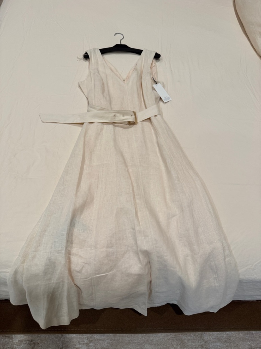Mango Cream V‑Neck Belted Midi Dress - Picture 2 of 7